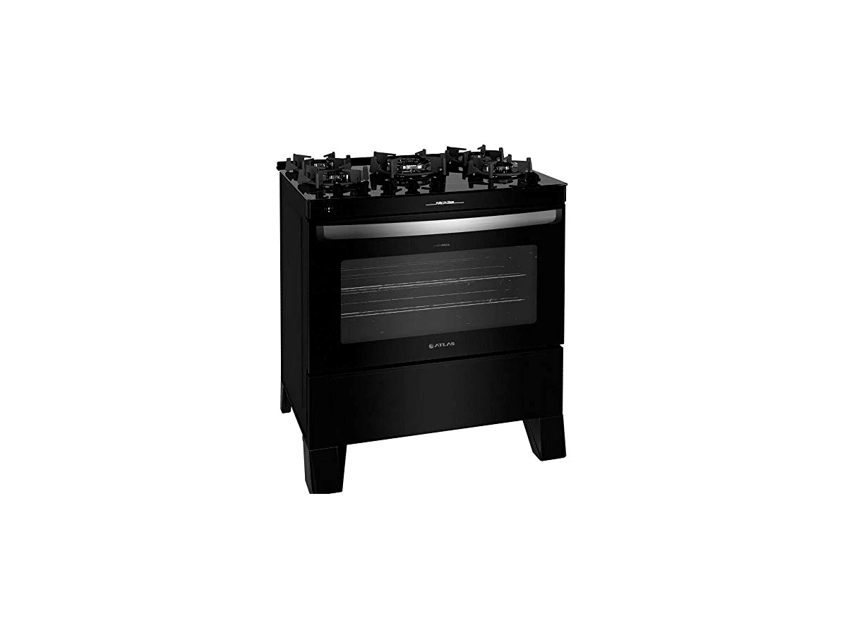 Fogão 5 bocas Atlas Agile Up Preto com Mesa de Vidro - Bivolt